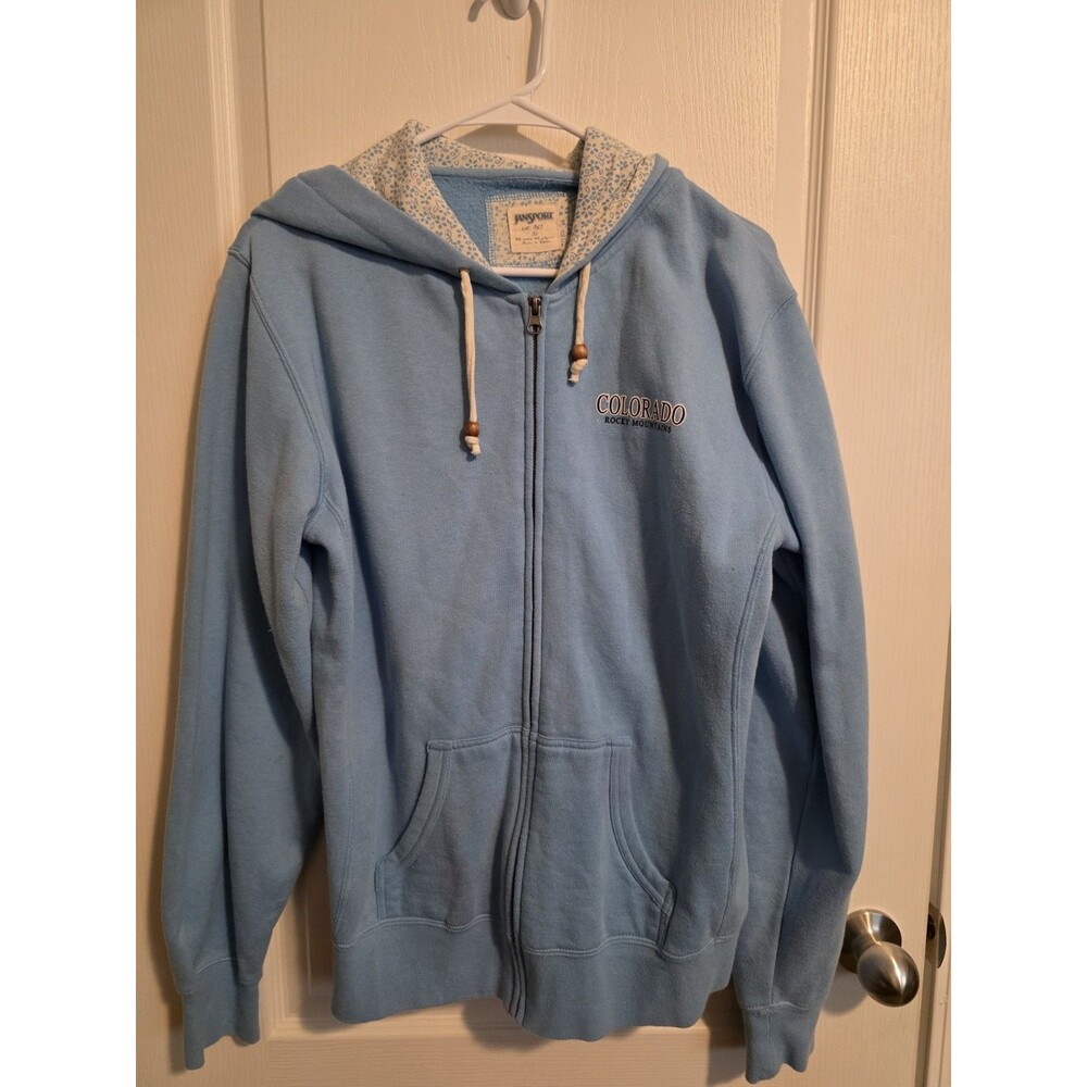Vintage JanSport zip-up hoodie light blue, "Colorado Rocky Mountains" sz XL